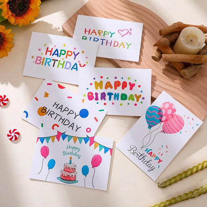 10Sets Happy Birthday Gift Cards Balloon Cartoon Assorted Greeting Card with Envelope and Sticker Birthday Party Invitation Card