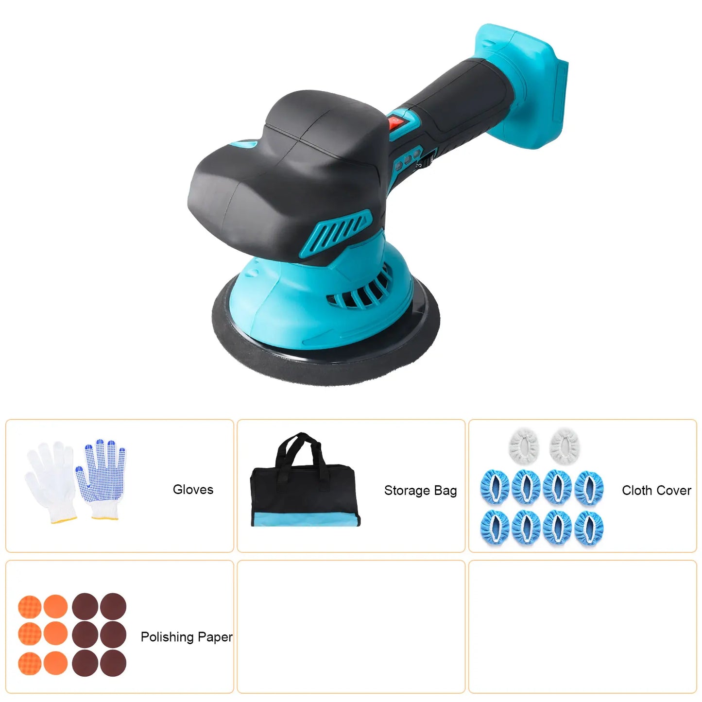 Podofo 6 Gear 5500 RPM Cordless Brushless Car Polisher 6 In 1 Mini Car Buffers Polishers Kit Fit Makita Battery Orbital Polisher For Car Boat Detailing, Polishing, Scratch Removing Without Battery With Storage Bag