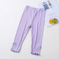 Summer 2026 kids Cropped Leggings Baby Girls Vintage Stripes Elastic Slim Lace cuffs Pants Leggings High Waist Girls Clothing