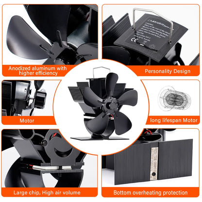 Mini Stove Fan Heat Powered Fireplace Fan Log Wood Burner Eco-fan Quiet 5 Blade Fireplace Fan Home Winter Warm Heat Distribution
