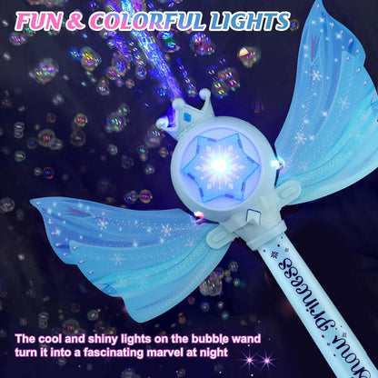 Children's Bubble Machine, Glowing Princess Bubble Stick, with Music and Detachable Wings, Outdoor Indoor Garden Party Toy
