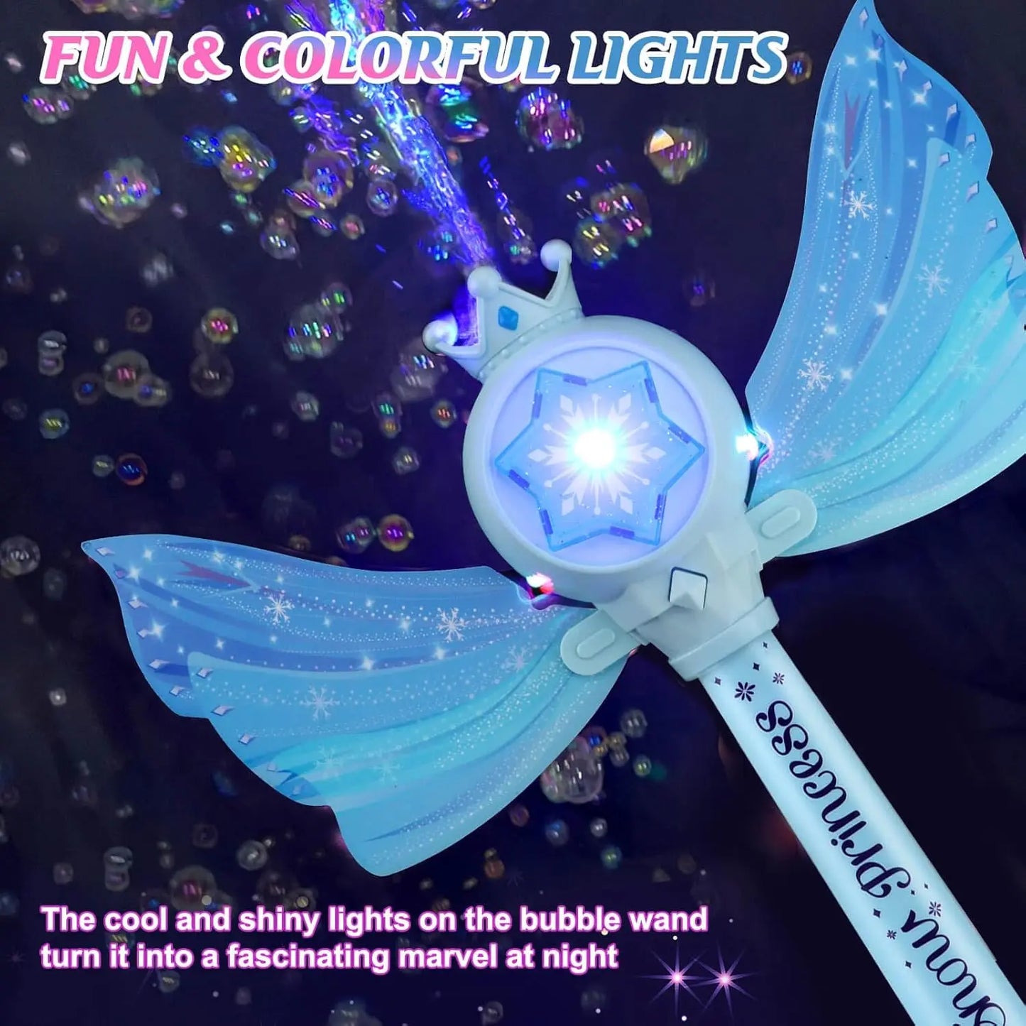 Children's Bubble Machine, Glowing Princess Bubble Stick, with Music and Detachable Wings, Outdoor Indoor Garden Party Toy