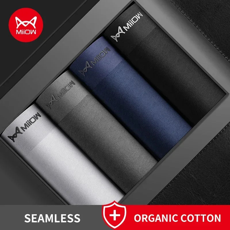 MiiOW 4Pcs Sexy Cotton Men Underpants Boxers Graphene Antibacterial Innerwear Man Underwear Breathable Men's Panties Underpants