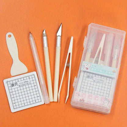 DIY Scrapbooking Tool Kit, DIY Hand Tools Set with Pen, Carving Knife, Tweezers, and Cutting Pad, School Office Crafts Suppliers