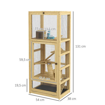 Cage for hamsters or small animals in wood 5 levels with niche balançoire 54 x 38 x 131 cm natural