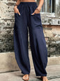 Plus Size Women's Cotton-Linen Harem Trousers Retro Loose-Fit Casual Trousers Elasticated Waistband Workwear Wide-Leg Trousers