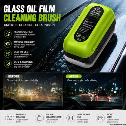 Car Glass Oil Film Cleaning Brush, Built-in Liquid Windscreen Cleaner, Remove Stains & Improve Driving Visibility
