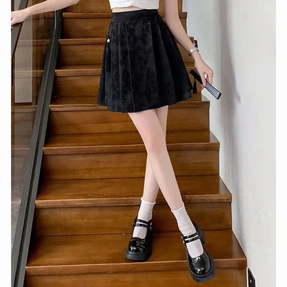 2025 Summer Female Plus Size Elastic Waist Skirts Women High Waisted Pleated Short Dress Lady Chic Designer Solid Printed Skirts
