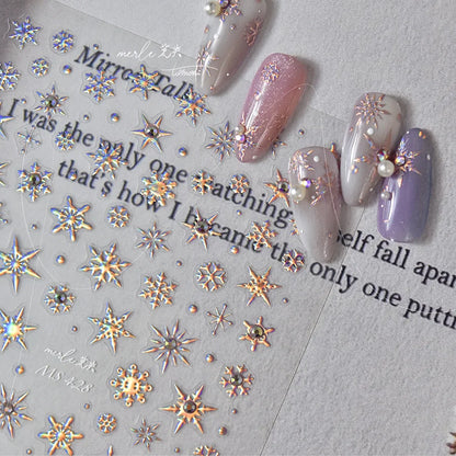 5D Laser Christmas Nail Stickers Crystal Diamond Nail Stickers Retro Gilded Snowflakes Self Adhesive Nail Art Decoration Sticker