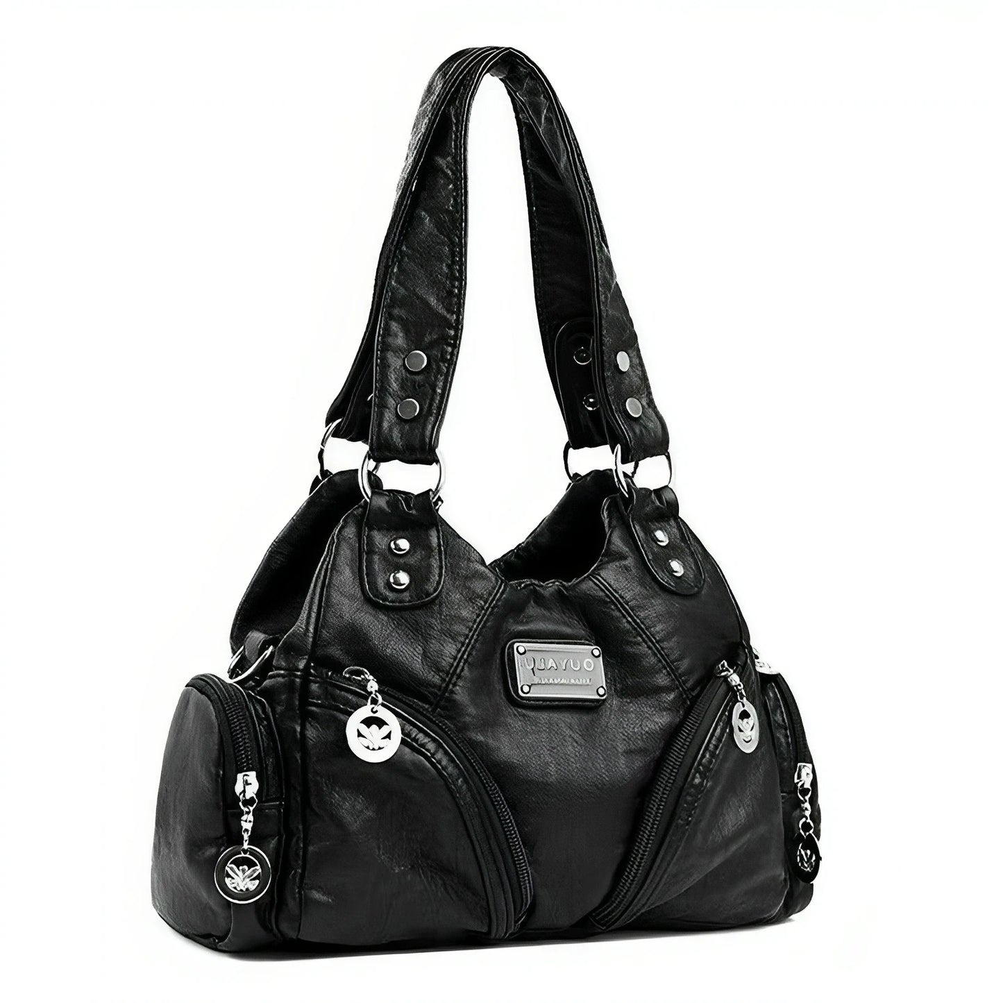 Luxury Soft Pu Leather Brand Girls Shoulder Bags Black HandBags Tote New Arrival Mini Small Motorcycle Bags Crossbody for Women