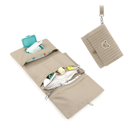 Foldable Hanging Diaper Organizer Bag - Multi-Compartment Essentials Storage Pouch with Wipe Holder & Diaper Pocket