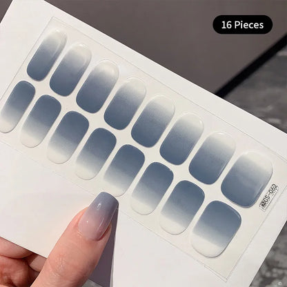 14/16Tips Full Cover Gradient Nail Stickers Multi Color Self Adhesive Slider No Need UV Lamp Cured Press ON Nail Decal