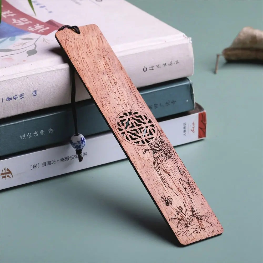 Chinese style wooden mahogany bookmark hollow window blossom plum orchid bamboo chrysanthemum lettering carving company Wen Chua