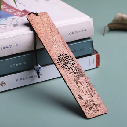 Chinese style wooden mahogany bookmark hollow window blossom plum orchid bamboo chrysanthemum lettering carving company Wen Chua