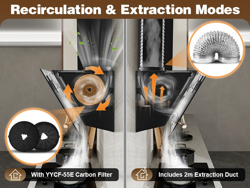 60cm Wall Hood - 400m³/h Suction, A+++ Energy, LED Lights, Dual Filter System, Retro Design‌