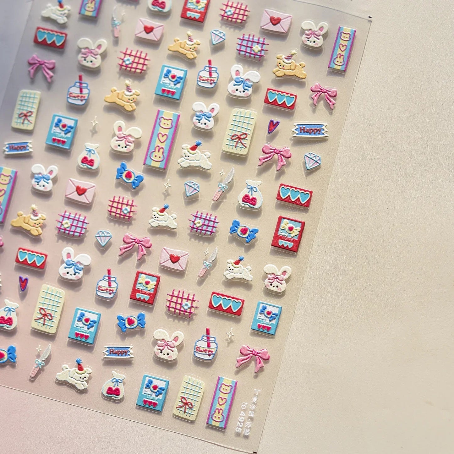 5D Pudding Jelly Dessert Fruit Cherry Pink Claw Print Bowknot Tie knot Love Heart Stars Nail Art Sticker Adhesive Manicure Decal