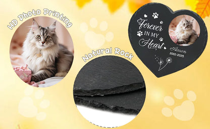 Personalized Pet Memorial Stone,Custom Cat Grave Marke Plaque With Photo&Name,Garden Slate Tombstone Pet Loss Remembrance Gift