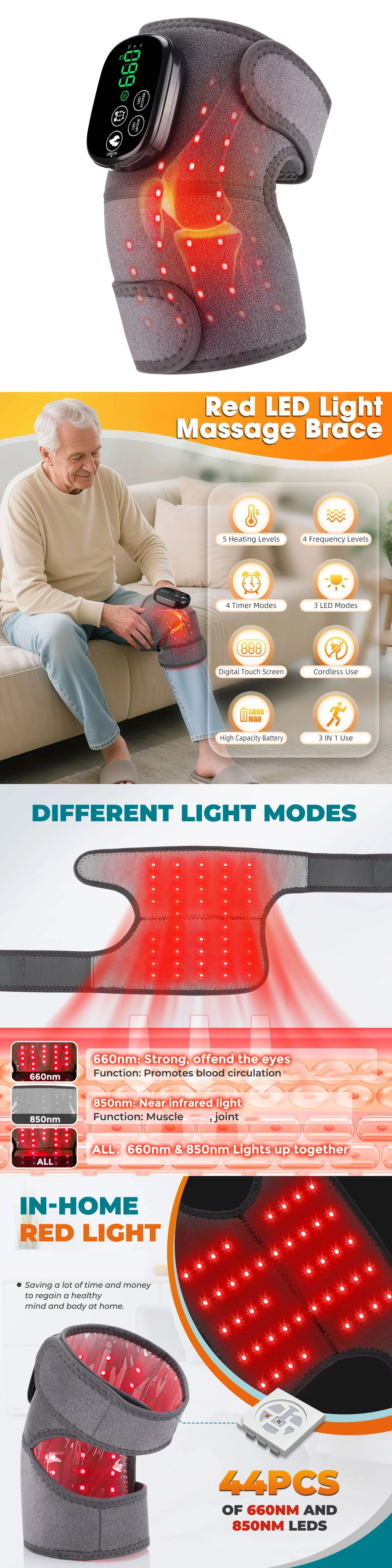 Electric Heated Vibration Knee Massage Pad 3 in 1 Massager for Shoulder Elbow Hot Compress Thermal Joint Brace Muscle Relaxation