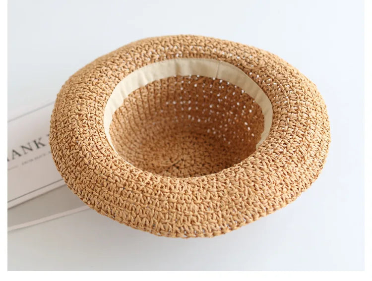 Summer New Parent-child Straw Hat Girl Casual Solid Foldable Big Brim Holiday Hats Baby Boy Beach Fisherman's Cap