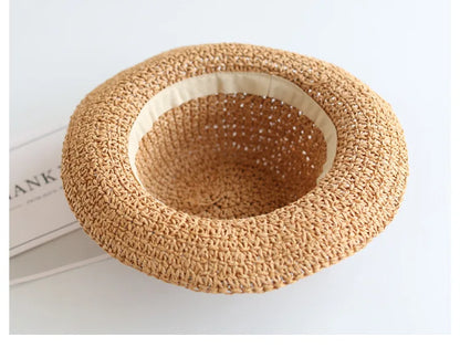 Summer New Parent-child Straw Hat Girl Casual Solid Foldable Big Brim Holiday Hats Baby Boy Beach Fisherman's Cap