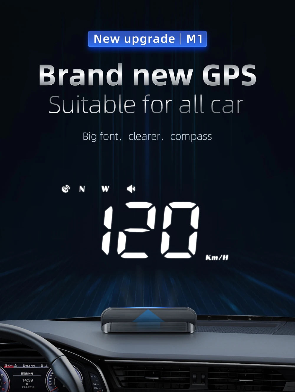 M3 OBD2 HUD / M1 GPS Head Up Display Auto Projection GPS Speedometer Digital Car Accessories Glass Projector Display HUD Alarm