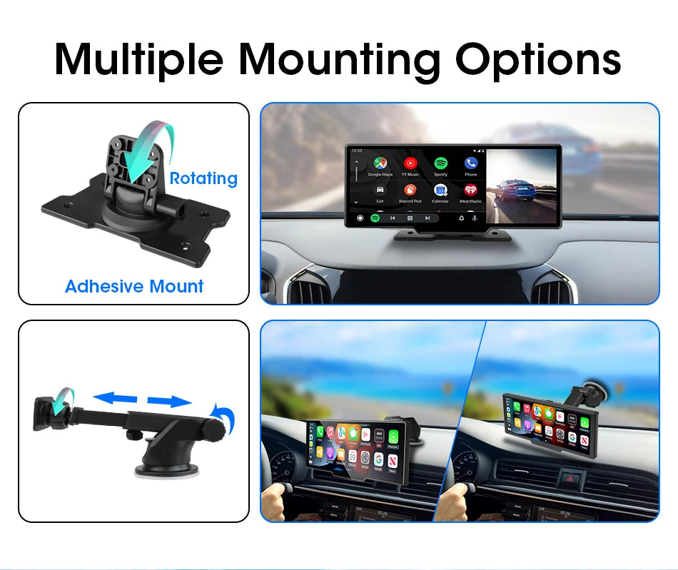 7/10.26" Wireless Carplay Screen for Car,5G Wifi Dash Cam 4K Car DVR,Android Auto Dual Lens GPS Navigation Video Recorder,FM AUX