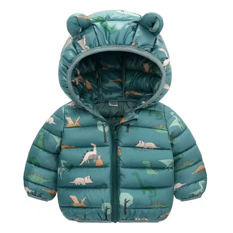 Baby Boys Girls Down Jackets Kids Cartoon Bear Zipper Coats Autumn Boys Thin Warm Hooded Jackets Children Clothes Outerwear