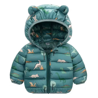 Baby Boys Girls Down Jackets Kids Cartoon Bear Zipper Coats Autumn Boys Thin Warm Hooded Jackets Children Clothes Outerwear