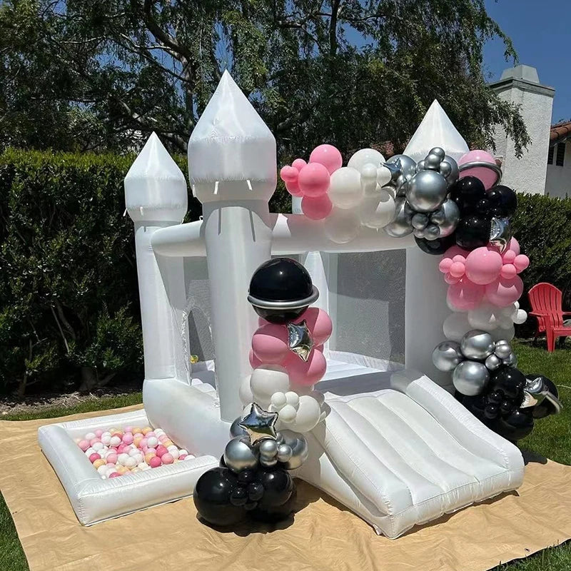 White Wedding Inflatable Bounce House With Slide Bouncy Castle  Jumping Party Game Trampoline With UL Blower Outdoor
