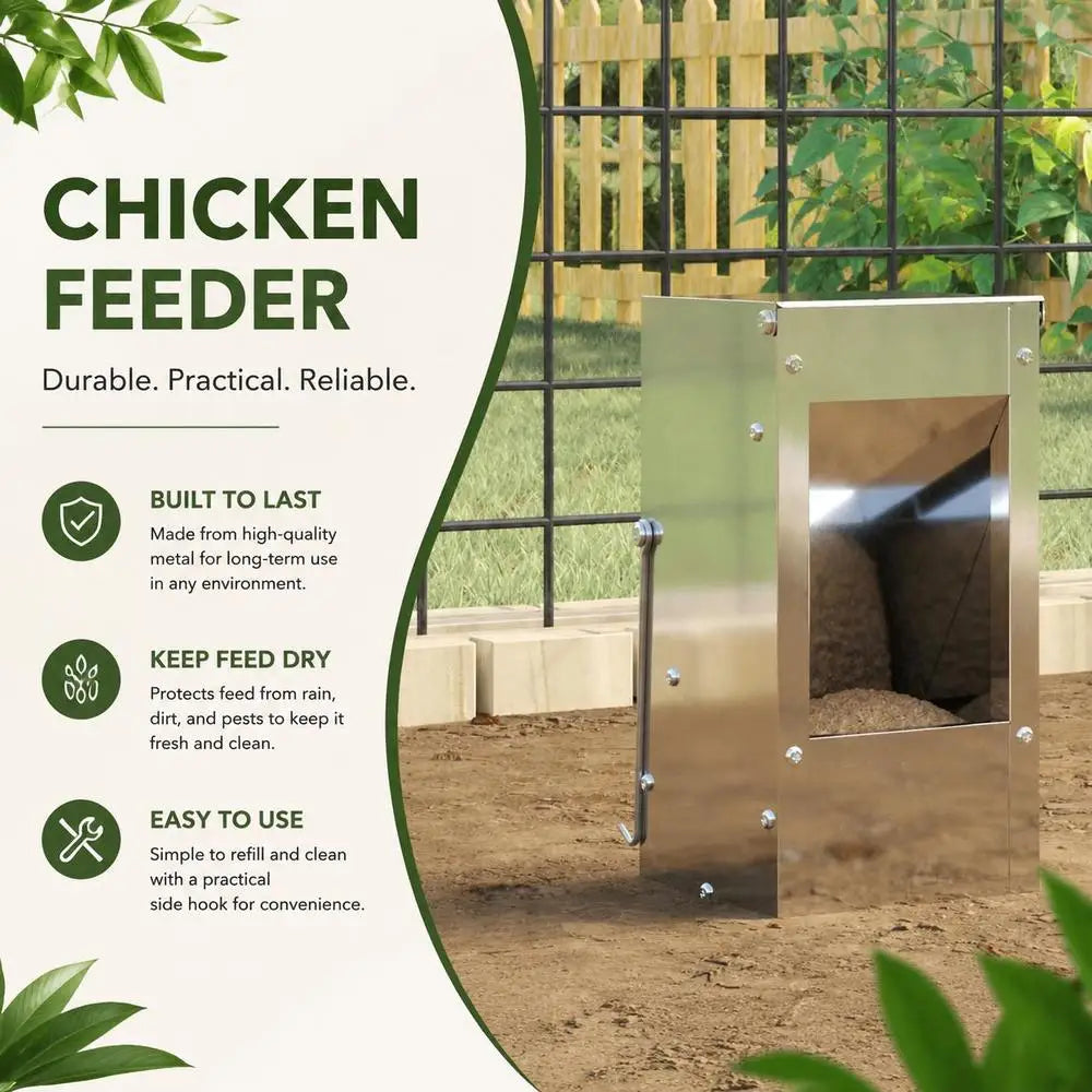Rabbit Feeder, Galvanized Steel Feeding Box For Hutch And Cage, Silver, Daily Feeding Accessory For Pet Rabbits And Farm Use, 12.5x12.5x25 Cm