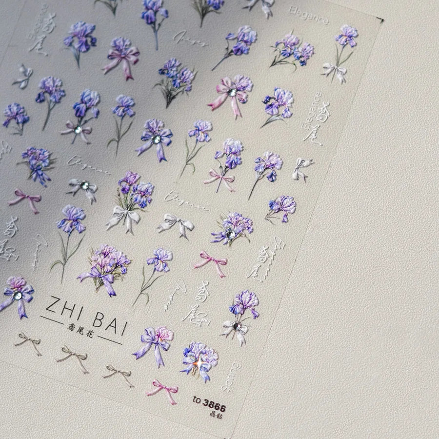 1Sheet 5D Soft Embossed Relief Nail Stickers Cute Daisies Self Adhesive Slider Stickers Press On Nails DIY Japanese Nail Art Dec