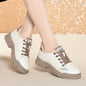 Spring Non-slip Soft Leather Sneaker Trekking Footwear New Women's Thick-soled Lace-up Leisure Skateboard Sports Shoes