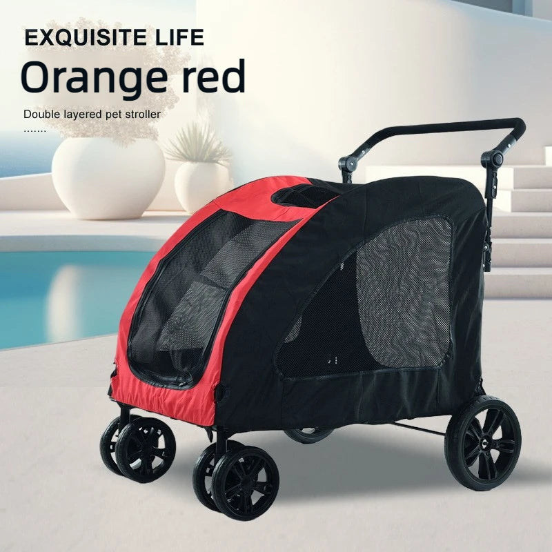 Large Dog Strollers Breathable Zipper Design Pet Cart Dogs Carrier Outdoor Travel Large Transportation Carts Adjustable Height