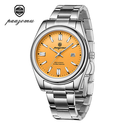 2026 PAAZOMU Fashion Men Stainless Steel Watch Luxury Calendar Quartz Wrist Watch Business Watches Man Clock relogio masculino
