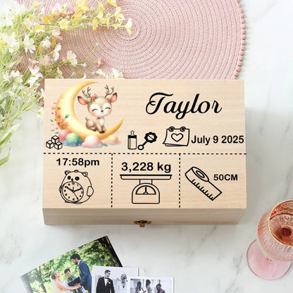 Custom Baby Wooden Memory Box Newbron Shower Gift Personalized Infant  Keepsake Box Baby Birth Stats Box Umbilical Cord Box