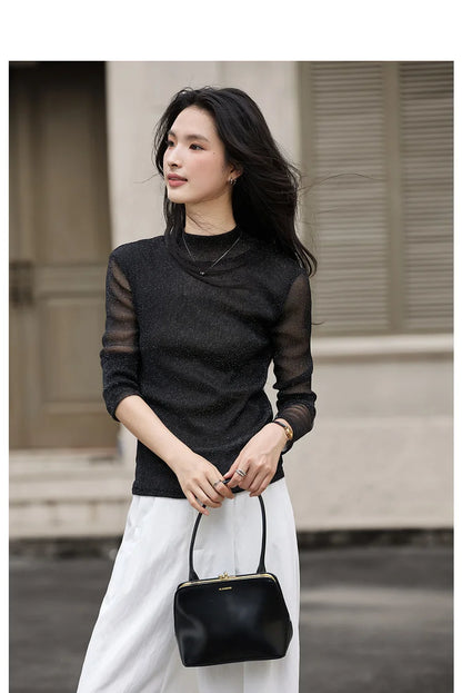 VIMLY Woman Knitting Sweater Slim Autumn 2026 Casual Female Long Sleeve Sweater Stand Neck Strecth Pullover Ladies Tops A2528