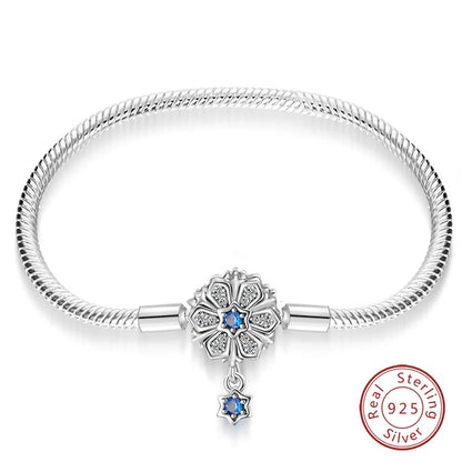 Bracelet Silver 925 Original 17-20CM Star Moon Sun Four Leaf Clover Green Zircon Bracelets Fit DIY Charms Birthday Jewelry Gifts