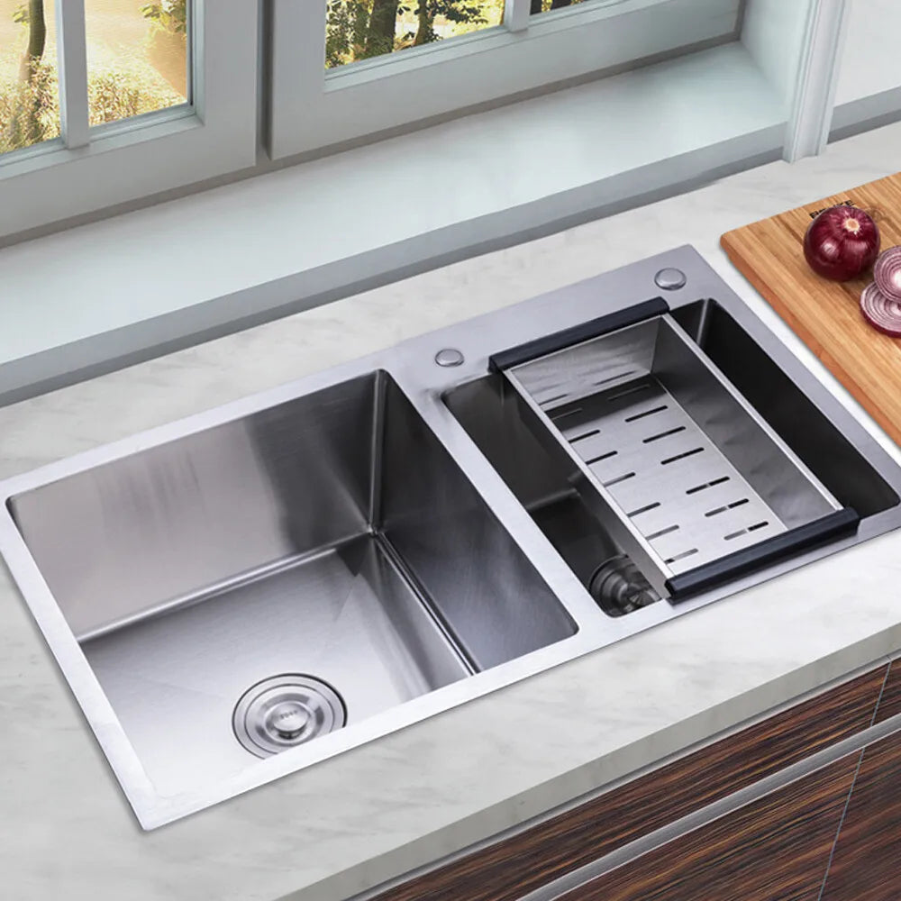 Stainless Steel Double Bowl Drop-in Kitchen Sink Noise Reduction Efficient Drainage Anti-Condensation Easy to Clean