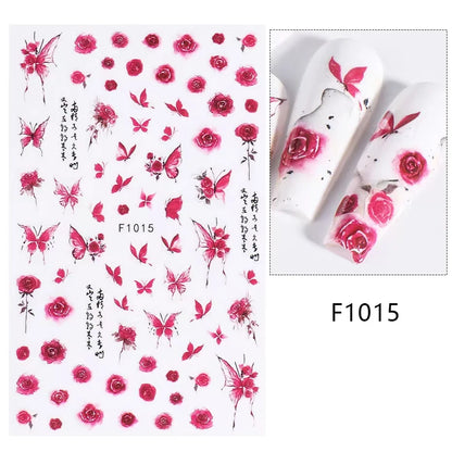 Black and White Love Flowers Line Art 3D Stickers Nail Decals Nail Art Accessories Butterfly Rose Nail Stickers Nail Sliders