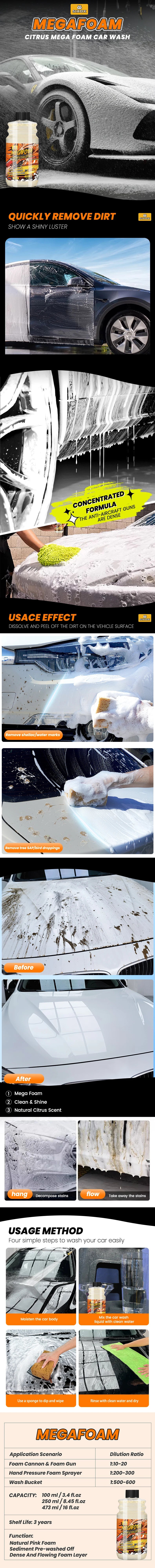 Magic High Foam Car Wash Liquid - Concentrated Auto Washing Chemistry for Deep Cleaning Deep Cleaning Car Shampoo Cleaner X2