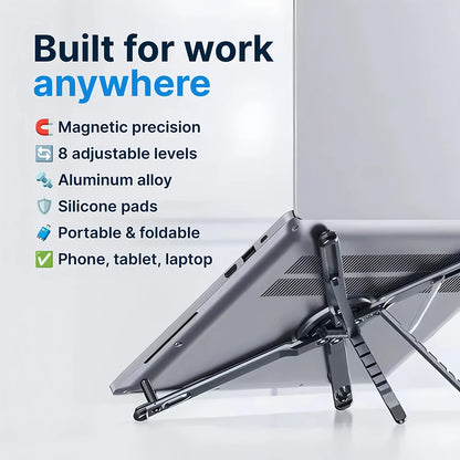 Foldable Magnetic Laptop Stand Aluminum Alloy Portable Adjustable Stand Heat Dissipation Holder for Smart Phone Tablet Notebook