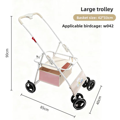 Foldable Lightweight Parrot Stroller Outdoor Travel Pet Carrier with Storage Space