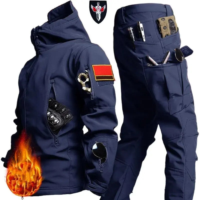 New Men's Winter Jacket Tactical  Sets Fleeced Sharkskin Windproof Waterproof Padding Suits Paintball Uniform Pockets Camo