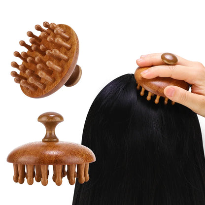 Wooden Scalp Massager Head Massager Brush Manual Scalp Scrubber Body Massage Tool for Woman Men Wet Dry Hair Brush Scalps Care