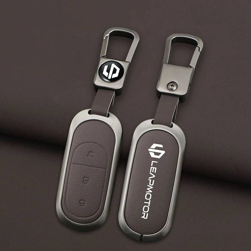 Zinc alloy+leather car remote key set, suitable for Leapmotor C16 C11 C10 C01 B10 T03 S01 car keychain key set chain accessories