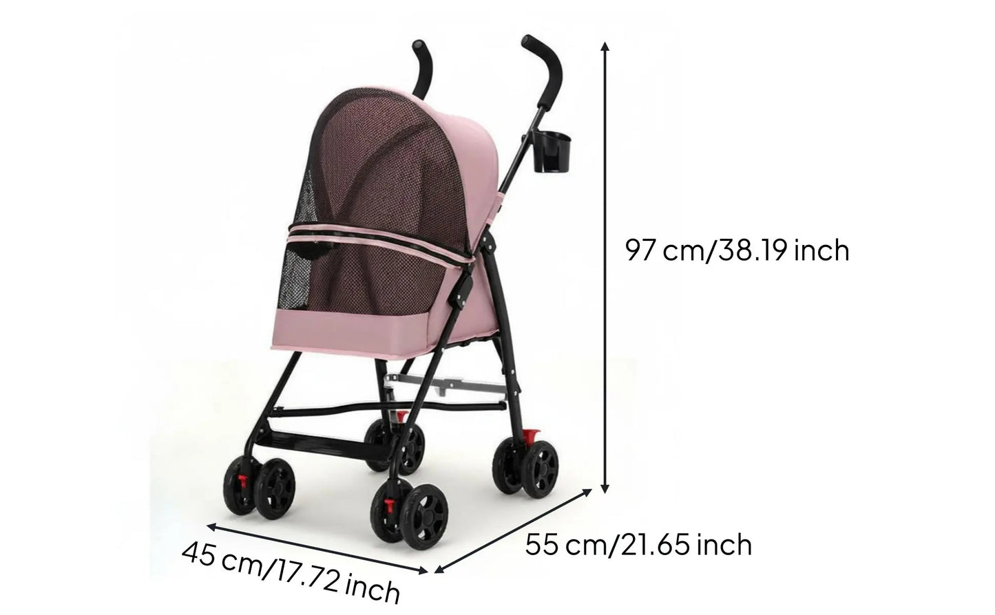 Foldable Pet Stroller Ventilated Lightweight Pet Stroller Brake System Cup Holder for Dogs, Travel, Park