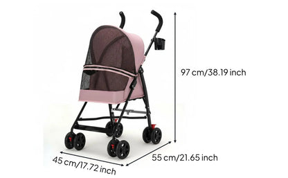Foldable Pet Stroller Ventilated Lightweight Pet Stroller Brake System Cup Holder for Dogs, Travel, Park
