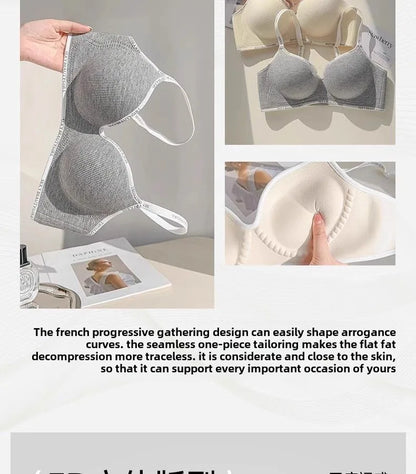 6cm Thickened Push-Up Bra for Small Chest Wireless No Steel Ring Letter Print Adjustable Straps Anti-Slip Pads Seamless Lingerie