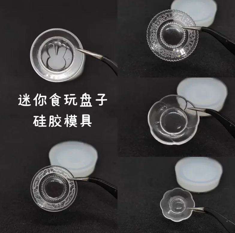 Miniature Food Play Mini Vintage Plate Fruit Plate Dinner Plate Doll House Mini Baking Baking Pan Organizer Jar Silicone Mold