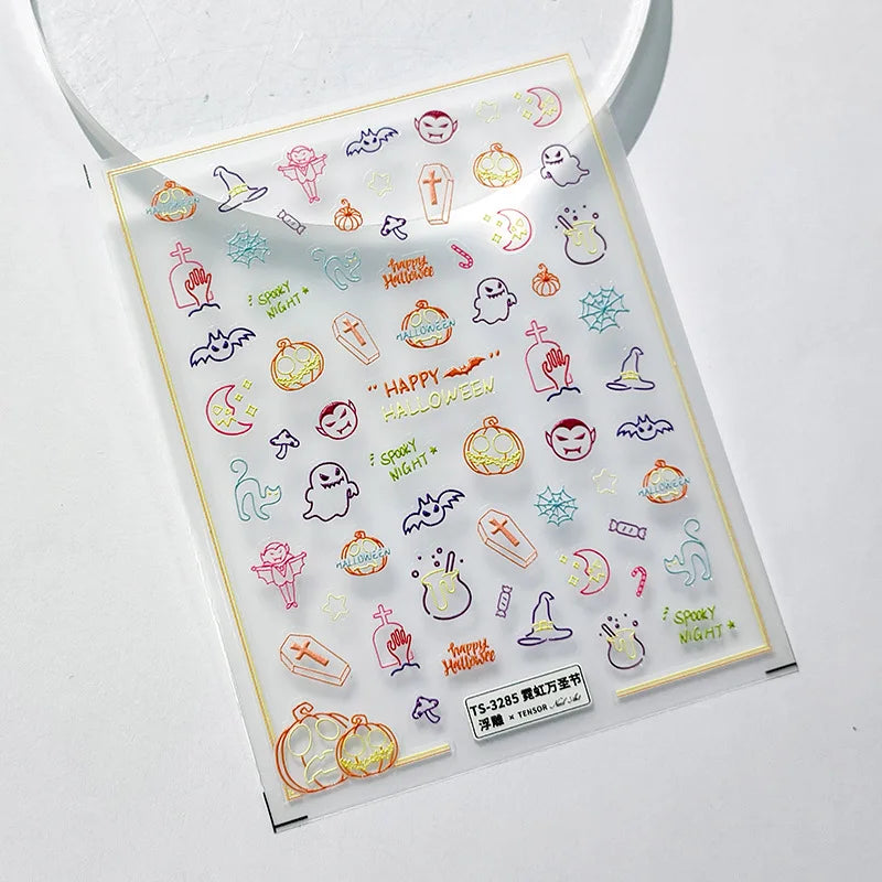 Collage Text English Letter Musical Note Star Graffiti Colorful 5D Love Heart Bowknot Nail Art Sticker Adhesive Manicure Decals